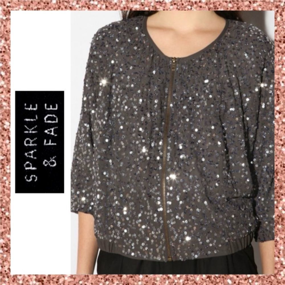 Sparkle & Fade Gray Silver Sequin Jacket Medium M